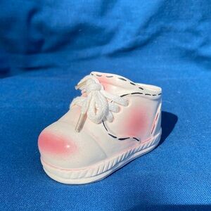 Pink Ceramic Baby Bootie with real Shoelace